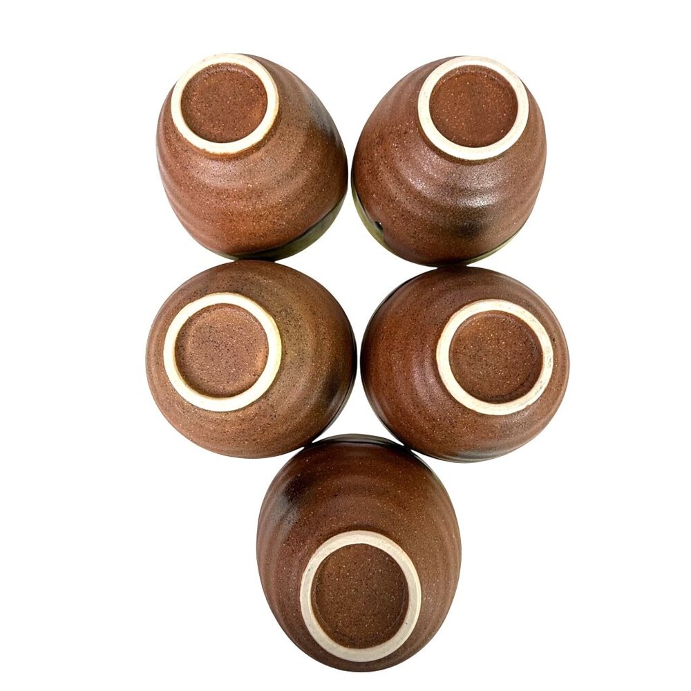 5 Hand Thrown Pottery Bowls Terracotta With Green Drip Glaze Edge Studio Art - Picture 6 of 11